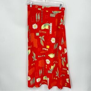 Saint Germain Paris mixed floral lemon print maxi skirt S red made in USA